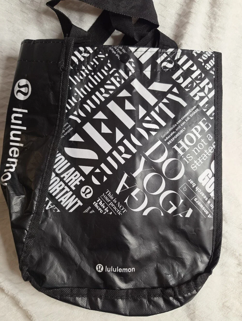 2x Lululemon Reusable Shopping Bag Tote Black & Red Logo Everyday Carryall